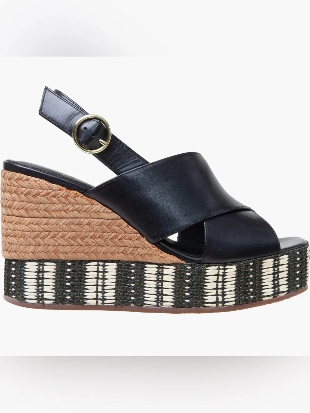 Linea Paolo Valery Black Leather Platform Wedge Sandals